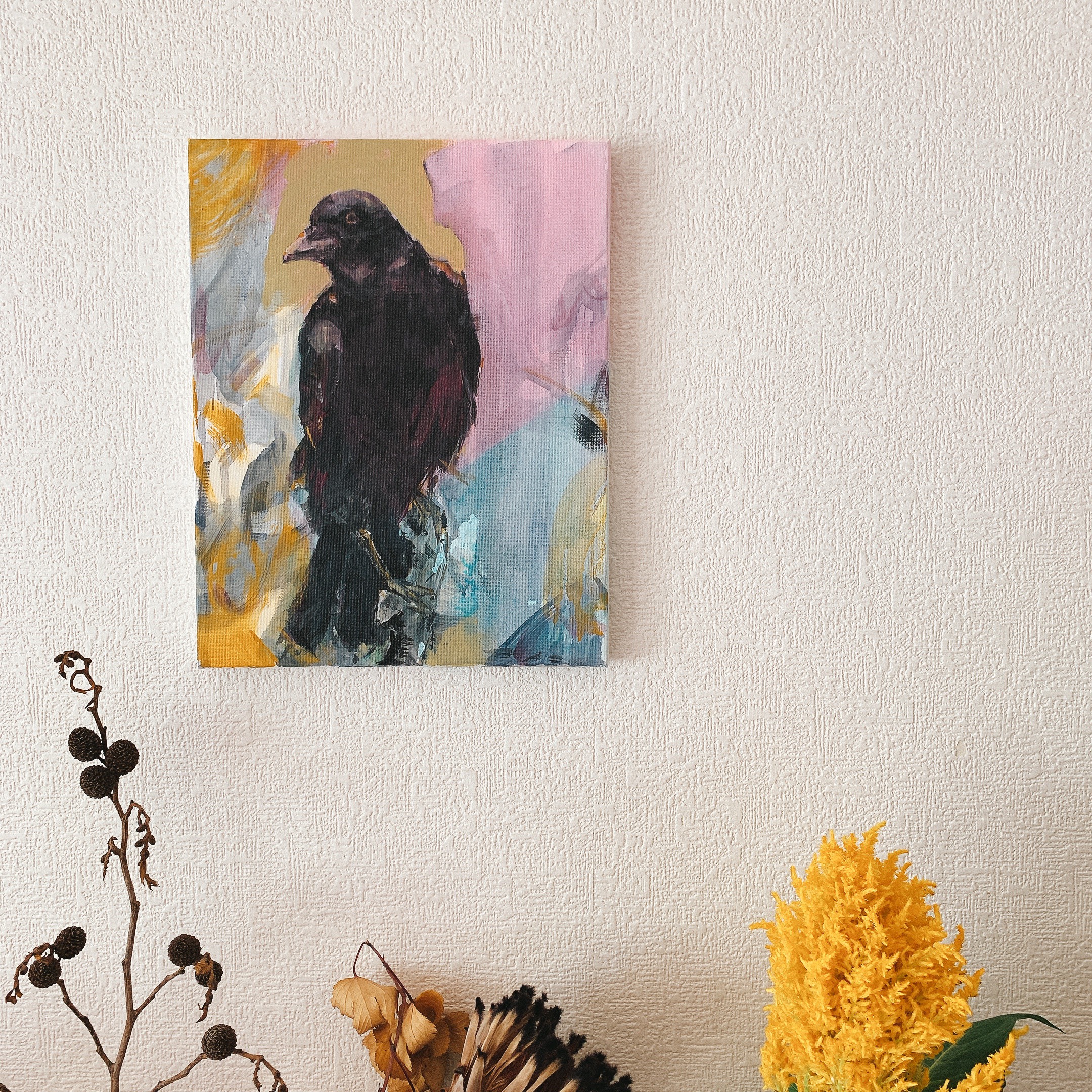 カラス　アクリル画　原画 原画】カラスの絵 絵画 Hang 通販 10729849｜Creema(クリーマ)