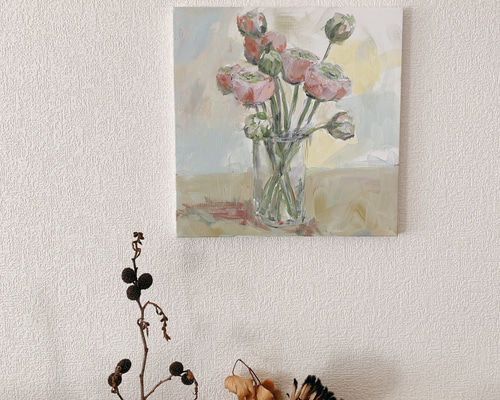 絵画　花　原画 草原の花 原画 油彩 インパスト 20x15cm モダンアート 現代美術