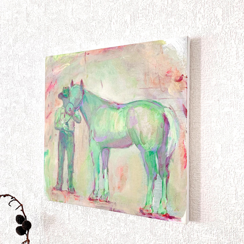 絵画　馬 絵画 動物 馬の絵 インテリアアート額付き 水彩画・油絵調