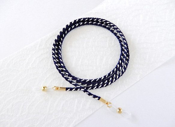 手工kumihimo【Kamogawayatsu-gumi：Navy】 Glasses strap 第1張的照片