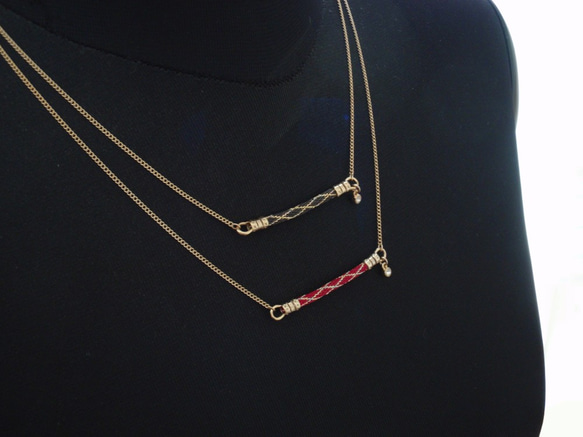 手工編織[Kongougumi_Plaid]necklace／dark red 第4張的照片