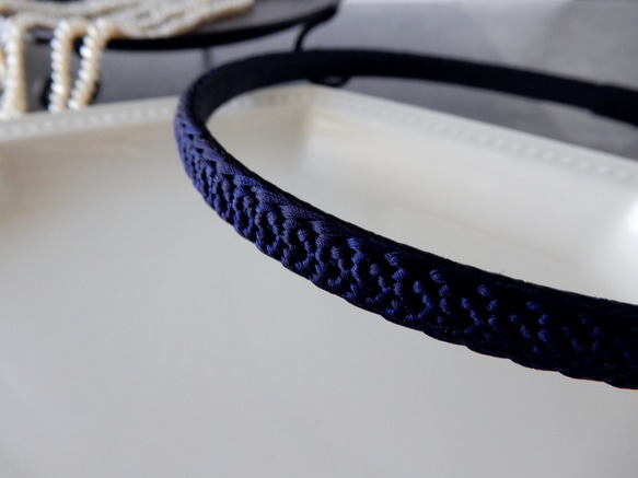 手工kumihimo[Hana-tsurara：Navy blue] Headband 第1張的照片