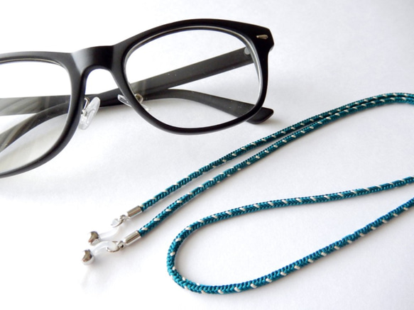 手工kumihimo[Kakuyatsu-gumi：peacock green] Glasses strap 第2張的照片