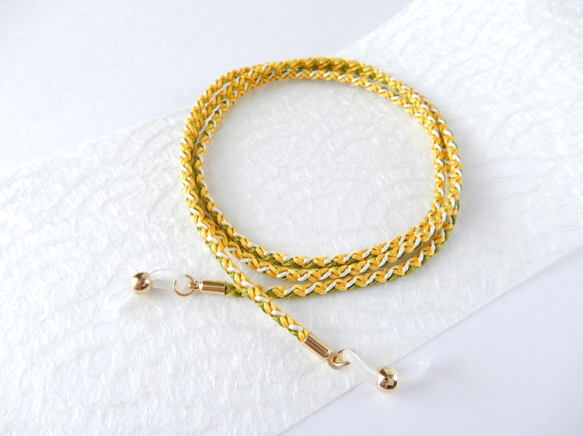 手工kumihimo【Kamogawayatsu-gumi：yellow】 Glasses strap 第1張的照片