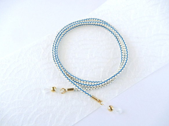 手工kumihimo[Tsuriyotsu-gumi：cyan] Glasses strap 第1張的照片