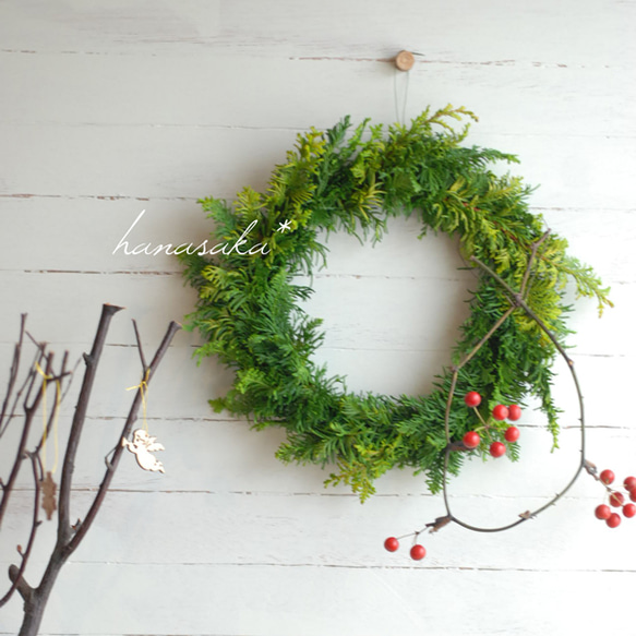 生ヒバのシンプルリース* サンキライ付 リース hanasaka* 通販 352641