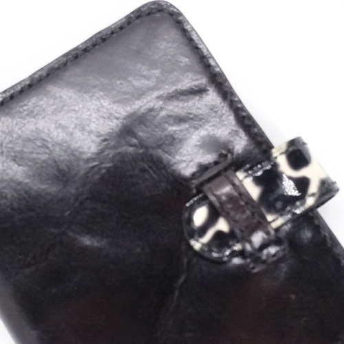 ミニ6穴システム手帳黒イタリアンレザーもみシワ加工の美しい革