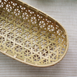 [作品展示]小物ロングライトバスケット - 手作り竹編み物|道具|収納|自然|環境保護|浅皿|お茶 2枚目の画像