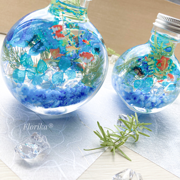 ♡ひんやり夏のハーバリウム♡『金魚鉢』 ◆ころんと可愛い猫瓶◆ 10枚目の画像