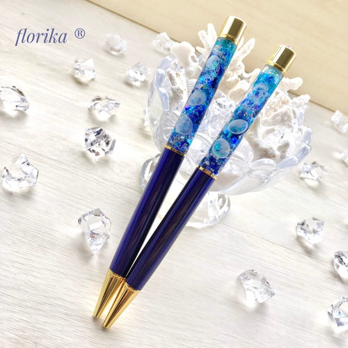 No.1015 ブルー系✨蝶の舞✨固まるハーバリウムペン立て No.1015 ブルー系✨蝶の舞✨固まるハーバリウムペン立て