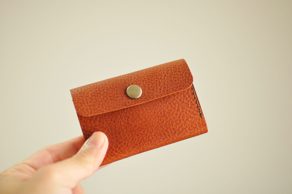 イタリアンレザーのコンパクトウォレット 内装オレンジ 三つ折り財布 小さい財布 革 レザーウォレット 2枚目の画像