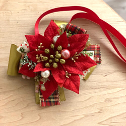 完成品】シャロアンのポインセチアのクリスマスコサージュ☆ゴールド