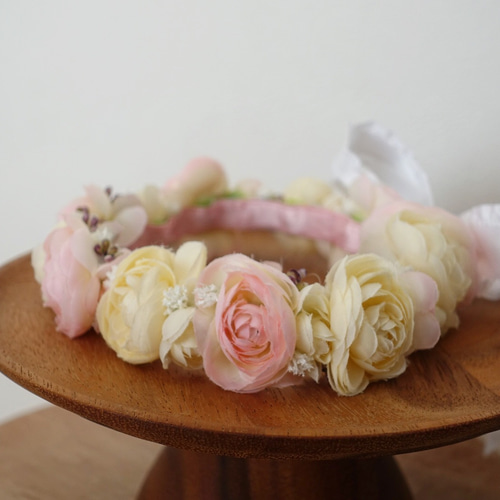 ラプンツェル プルメリア花かんむり♡かすみ草 と ミッキーパール入り