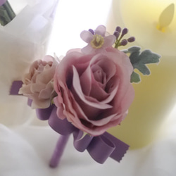 【完成品】バラとピンクスターのクラッチブーケ ●ブートニア付き 4枚目の画像