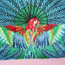 再版フランス生地（L）ポーチキューバ　熱帯雨林　黒鳥　オウム　インコ・ コスメ入れ　通帳いれ　カード入れ　　薬入れ 2枚目の画像