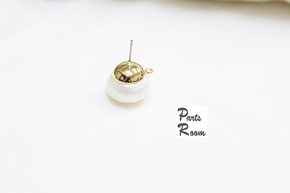 [2 件] 大號 16 毫米珍珠耳環 [白色] [鈦柱無扣] mt-2907 第3張的照片