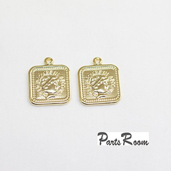 [2 件] LUCKY Charm Square Vintage Coin [Gold] mt-2976 第3張的照片