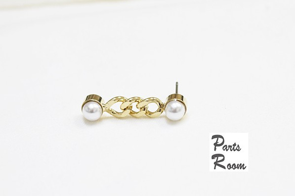 [2 件] 珍珠和鍊式耳環 [鈦柱，不接] mt-2994 第4張的照片