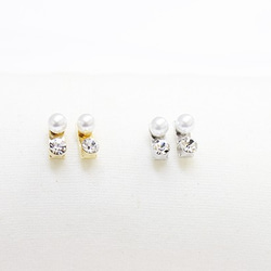 [2 件] 1 粒珍珠 &amp; 1 粒立方耳環 [金色] [無鈦貼扣] -mt-3067 第6張的照片