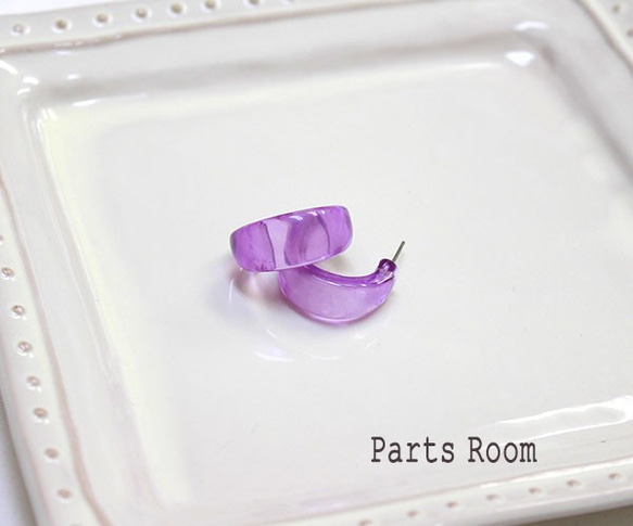 [4件]彩色透明圈形耳環[紫色] [無鈦柱扣] -mt-3144 第1張的照片