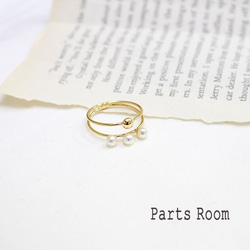[2 件] 疊戴三重珍珠戒指 [金色]-mt-3199 第1張的照片