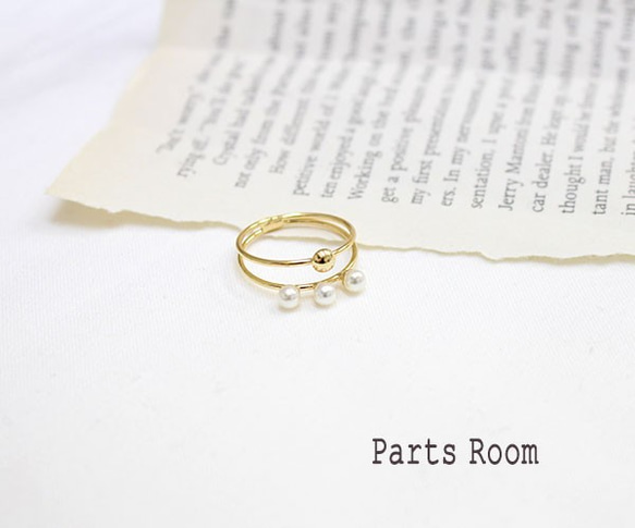 [2 件] 疊戴三重珍珠戒指 [金色]-mt-3199 第1張的照片