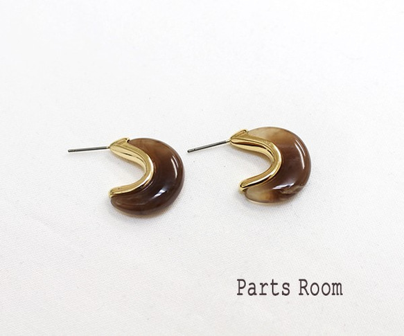 [2 件] 玳瑁狀月牙形耳環 [棕色]-mt-3304 第1張的照片