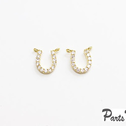 本ロジウム キュービックジルコニア　馬蹄チャーム　2個 本ロジウム キュービックジルコニア 馬蹄チャーム 2個