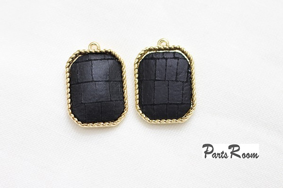 [2件]方形意大利皮革飾物[黑色] -mt-2335 第1張的照片