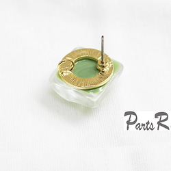 [2件]設計方形耳環[煙熏綠色] [鈦金屬耳釘/無扣] -mt-2712 第3張的照片
