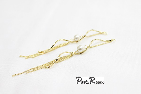 [2 件] Wave Stick &amp; Pearl Chain Charm mt-2744 第1張的照片