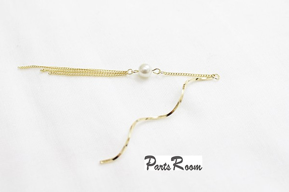 [2 件] Wave Stick &amp; Pearl Chain Charm mt-2744 第2張的照片