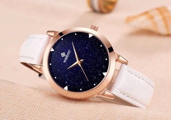 キレイな星が夜空いっぱいな文字盤レディースメンズ腕時計丸型