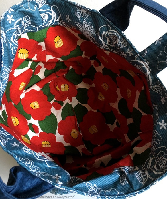 薔薇柄 ブルー ボニートートバッグ Mサイズ 6枚目の画像