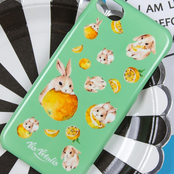 【果動系列 兔兔與柳橙 蘋果綠】霧面磨砂硬殼 / 手機殼 第2張的照片