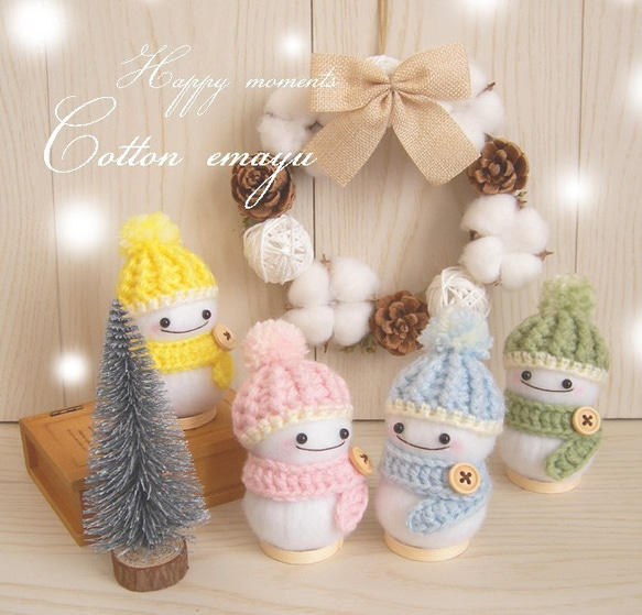 再販*Snow Man*選べる8カラー*Creema限定*冬支度ハンドメイド*フェルト*雪だるま*手編み*ニット帽*飾り 1枚目の画像