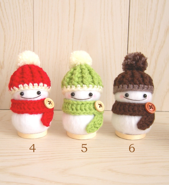 再販*Snow Man*選べる8カラー*Creema限定*冬支度ハンドメイド*フェルト*雪だるま*手編み*ニット帽*飾り 3枚目の画像