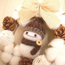 受注製作＊Snow Man＊リース＊コットンフラワー＊フェルト＊雪だるま＊手編み＊ニット帽＊ナチュラル＊インテリア 2枚目の画像