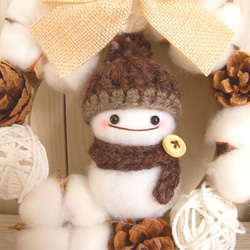 受注製作＊Snow Man＊リース＊コットンフラワー＊フェルト＊雪だるま＊手編み＊ニット帽＊ナチュラル＊インテリア 4枚目の画像