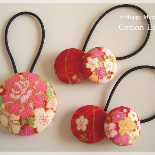 新作*花柄*和柄＊くるみボタン＊ヘアゴム＊髪飾り＊3個セット＊七五三  