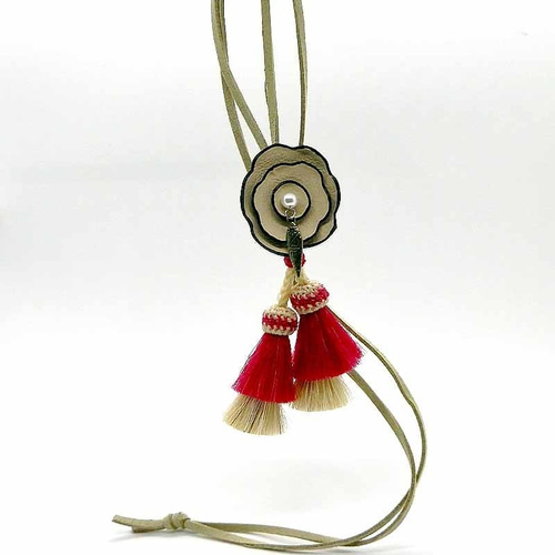 馬の毛タッセルBOHOネックレス～キュートなピンク染め ネックレス  