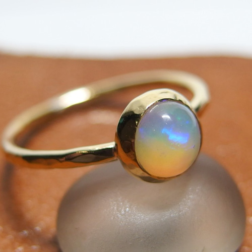 オパール真鍮リング15号 【brass】丸 天然石 オパールリング 小粒  