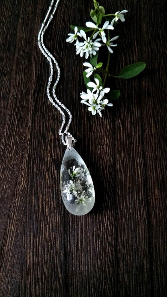 【受注制作】雪の花のネックレス(ユーフォルビアの花)(silver925チェーン) 4枚目の画像