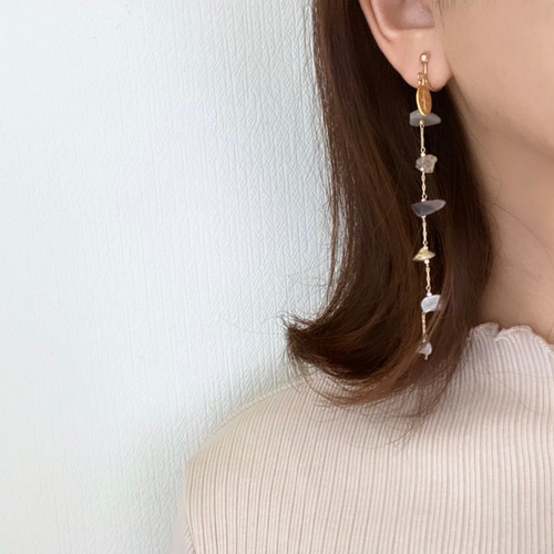 new✨アースカラー天然石チェーンピアス/イヤリング ピアス