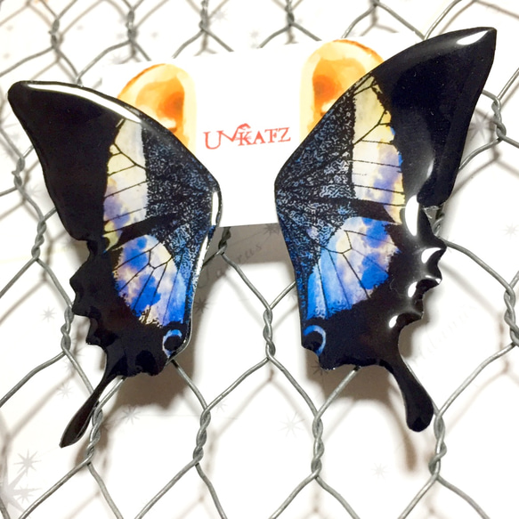 朝焼け蝶の羽根ピアス／イヤリング 3枚目の画像