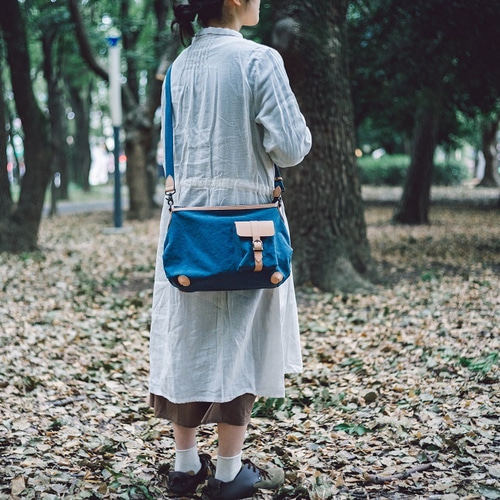 skog】帆布と革のショルダーバッグ H0114 ネイビー 日本製