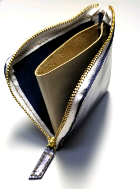 L字ファスナーミニ財布　パールネイビー 3枚目の画像
