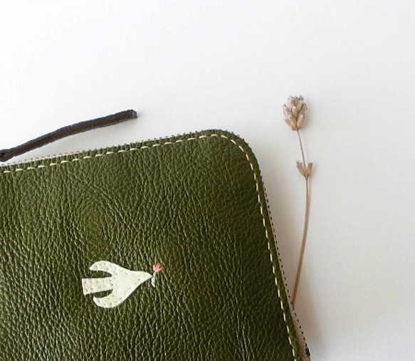 【鳥と小花のお財布＊手縫い】gre 3枚目の画像