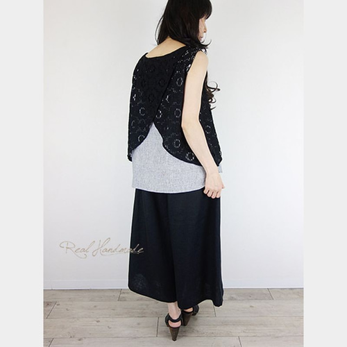 定価1.2万リネンギャザーパンツ 黒 ウエスト総ゴム共紐裏地付 38 最終値下 予約販売] ブラックリネンギャザーパンツ キュロット・ワイド