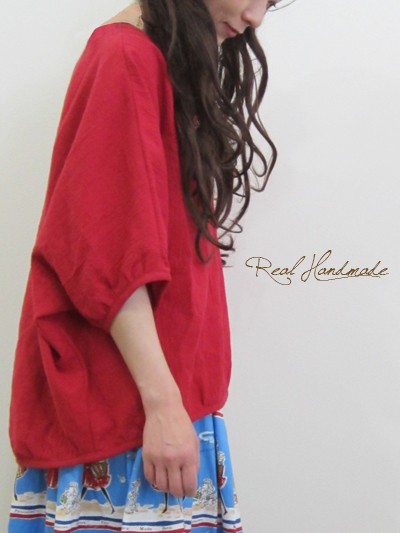 [予約販売] ワッシャーハーフリネンブリリアンレッドイレギュラーヘムプルオーバー